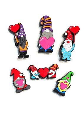 ROMANTIC GNOME SHOE CHARM COLLECTION (Pack of 6) Fits Both Shoelaces and Clogs